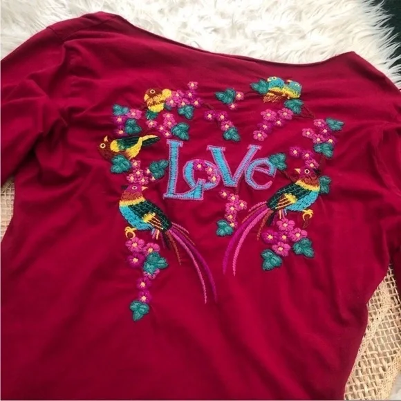 Johnny Was Red Embellished Long Sleeve Blouse - Picture 4 of 5